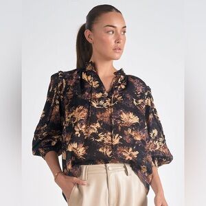 Elan Black and Tan Floral Blouse